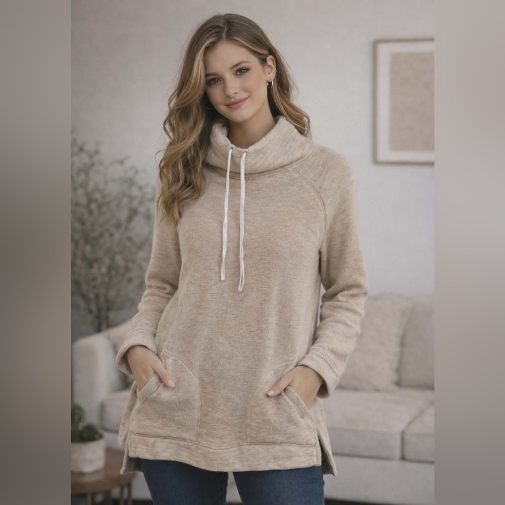 J. Crew Cream oversized cowl neck turtleneck Textured Sweater 100% cotton